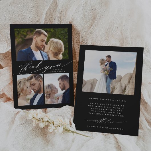 Modern Boho Calligraphy 4 Photo Wedding Thank You サンキューカード