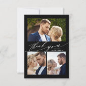 Modern Boho Calligraphy 4 Photo Wedding Thank You サンキューカード (正面)