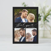 Modern Boho Calligraphy 4 Photo Wedding Thank You サンキューカード (スタンド正面)