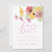 Modern Boho Chic Floral Pink Wedding セーブザデート (正面)