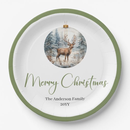 Modern Boho Christmas Scene Botanical Dinner Plate ペーパープレート (正面)