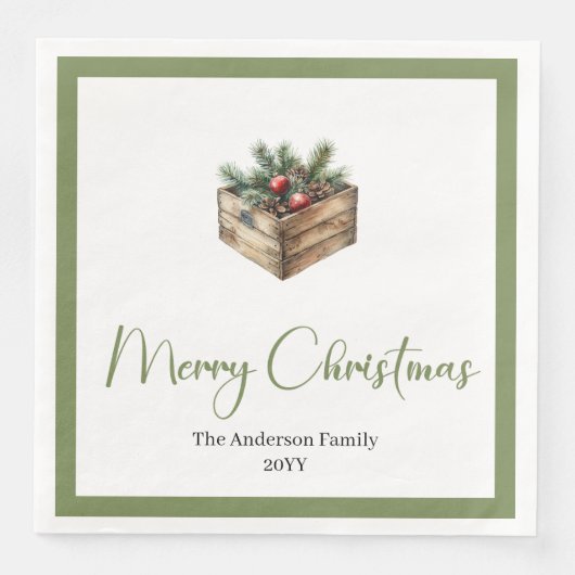 Modern Boho Christmas Tree Botanical Party Napkins (正面)