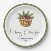 Modern Boho Christmas Tree Botanical Party Plates ペーパープレート (正面)
