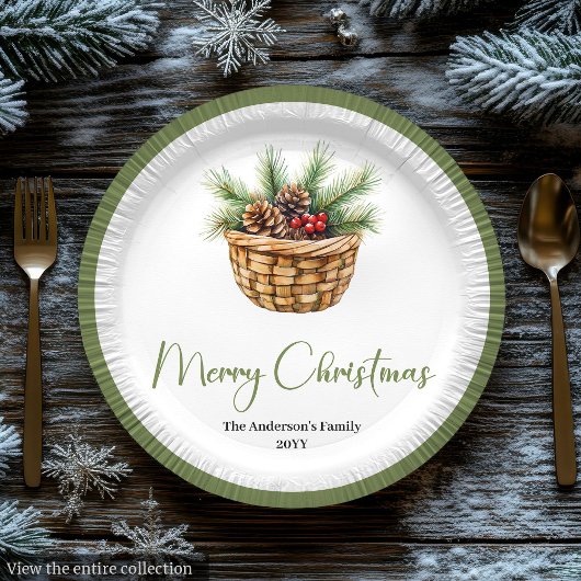 Modern Boho Christmas Tree Botanical Party Plates ペーパープレート