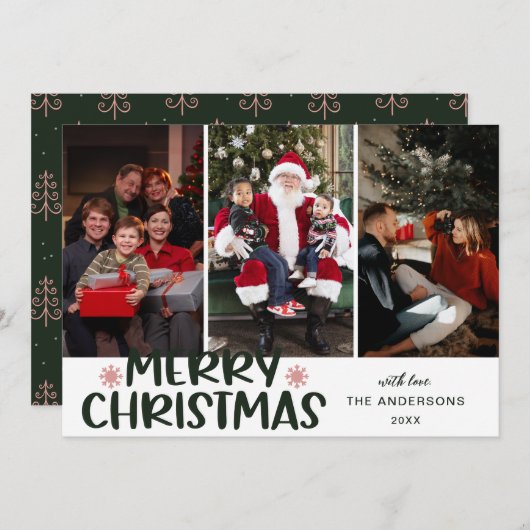 Modern Boho Christmas Tree Merry Christmas 3 Photo シーズンカード (正面/裏面)