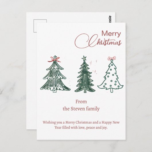 Modern Boho Christmas Trees Decor Holiday ポストカード (正面/裏面)
