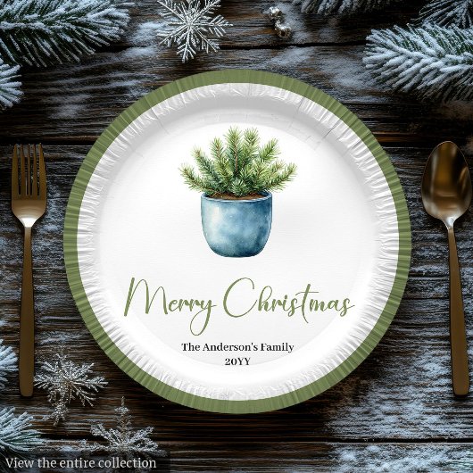 Modern Boho Christmas Wreath in Botanical Style ペーパープレート