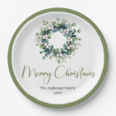 Modern Boho Christmas Wreath in Botanical Style ペーパープレート (正面)