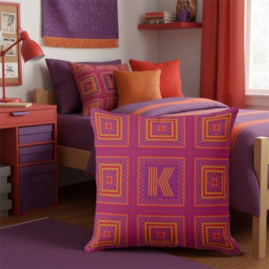 Modern Boho Custom Monogram Geometric クッション