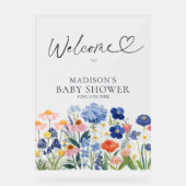 Modern Boho Dusty Blue Baby in Bloom Welcome      アクリルサイン (正面)