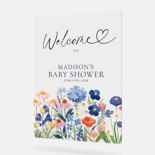 Modern Boho Dusty Blue Baby in Bloom Welcome      アクリルサイン (傾斜)