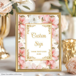 Modern boho dusty pink flowers gold 8x10 sign ポスター