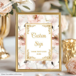 Modern boho dusty pink flowers gold 8x10 sign ポスター