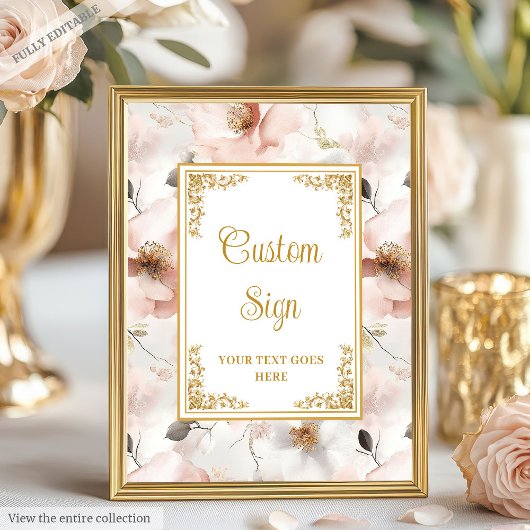Modern boho dusty pink flowers gold 8x10 sign ポスター