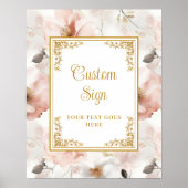 Modern boho dusty pink flowers gold 8x10 sign ポスター (正面)