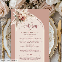 Modern Boho Dusty Pink Pampas Floral Wedding Menu メニュー
