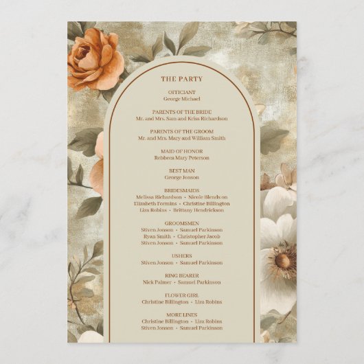 Modern Boho Earthy Rusty Ivory Sage Floral Program プログラム (裏面)