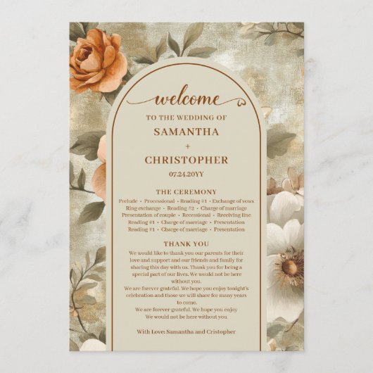 Modern Boho Earthy Rusty Ivory Sage Floral Program プログラム (正面)