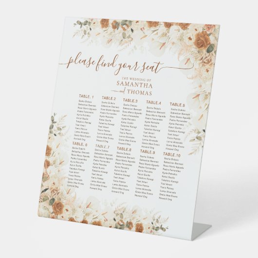 Modern Boho Fall Wedding Seating Chart Sign  台座サイン (正面)