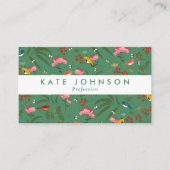 Modern Boho Floral Birds Pink Green Colorful 名刺 (正面)