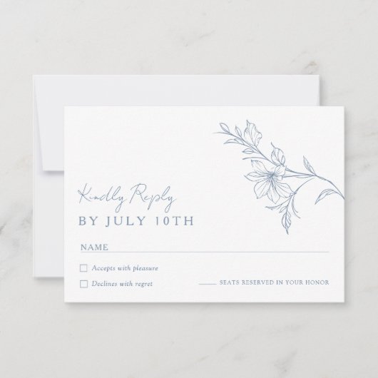 Modern Boho Floral Dusty Blue Wedding RSVP Card (正面)