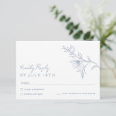 Modern Boho Floral Dusty Blue Wedding RSVP Card (スタンド正面)