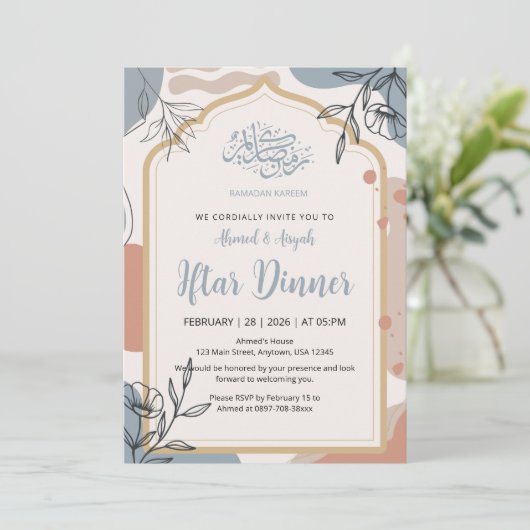 Modern Boho Floral Iftar Dinner Ramadan Invitation 招待状 (スタンド正面)