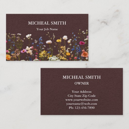 Modern Boho Floral Kraft  名刺 (正面/裏面)