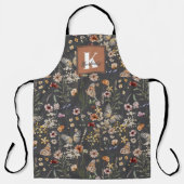 Modern Boho Floral Monogram Name エプロン (正面)