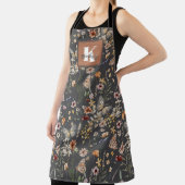 Modern Boho Floral Monogram Name エプロン (インサイチュ)