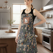 Modern Boho Floral Monogram Name エプロン