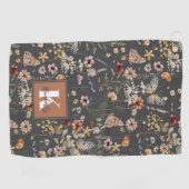 Modern Boho Floral Monogram Name ゴルフタオル (横)