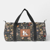 Modern Boho Floral Monogram Name ダッフルバッグ (正面)