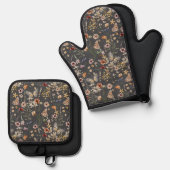 Modern Boho Floral Monogram Name 鍋つかみ&鍋敷きセット (正面/裏面)