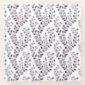 Modern Boho Floral Pattern Plum White ガラスコースター (正面)