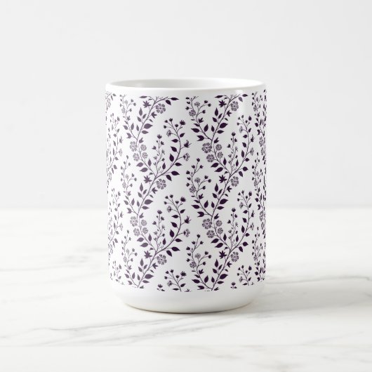 Modern Boho Floral Pattern Plum White コーヒーマグカップ (中央)