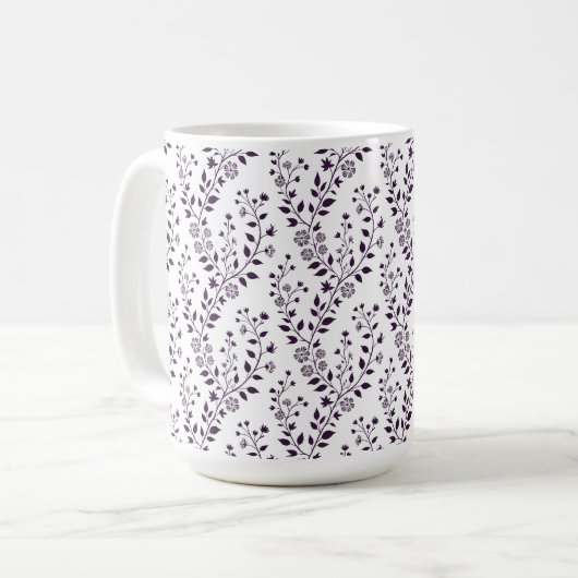 Modern Boho Floral Pattern Plum White コーヒーマグカップ (正面左)