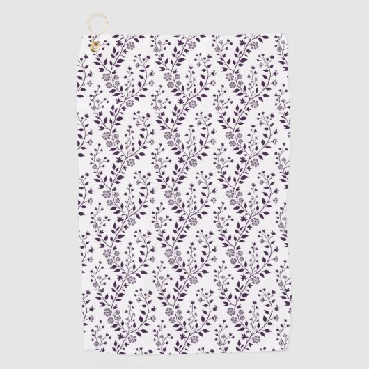 Modern Boho Floral Pattern Plum White ゴルフタオル (正面)