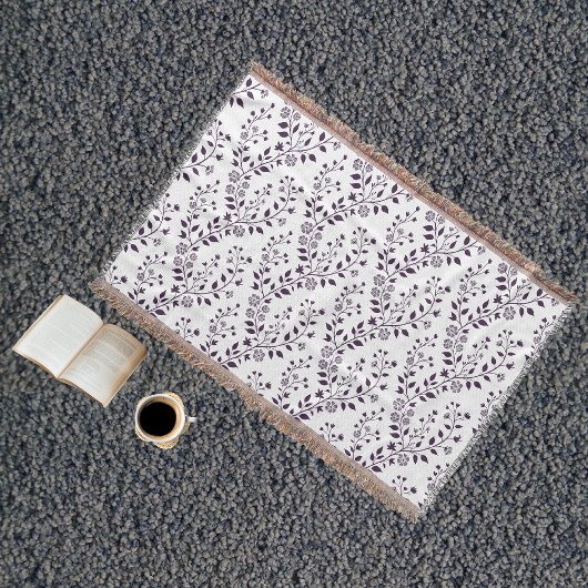 Modern Boho Floral Pattern Plum White スローブランケット