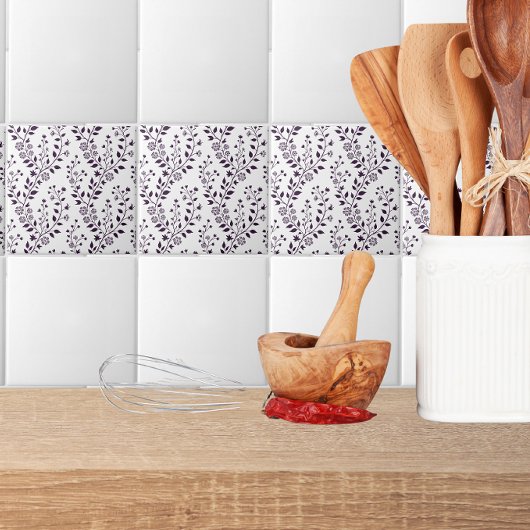 Modern Boho Floral Pattern Plum White タイル