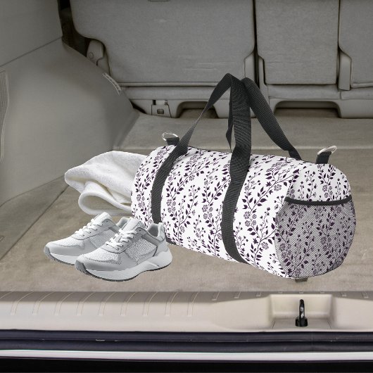 Modern Boho Floral Pattern Plum White ダッフルバッグ