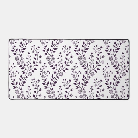 Modern Boho Floral Pattern Plum White デスクマット (正面)