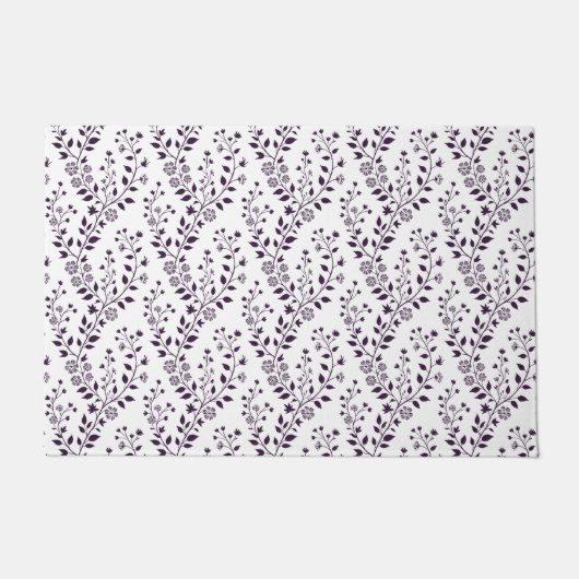 Modern Boho Floral Pattern Plum White ドアマット (正面)
