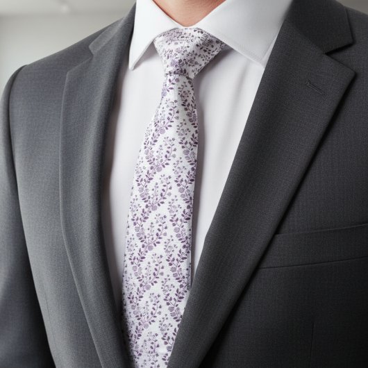 Modern Boho Floral Pattern Plum White ネクタイ