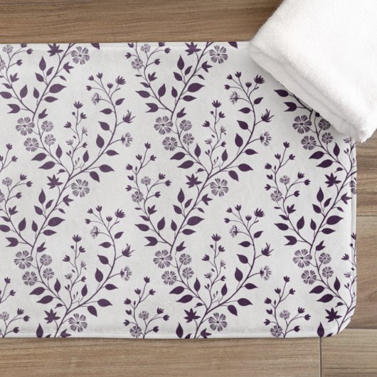 Modern Boho Floral Pattern Plum White バスマット