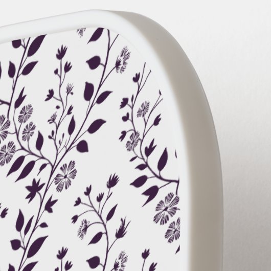 Modern Boho Floral Pattern Plum White ピックルボールラケット (左詳細)