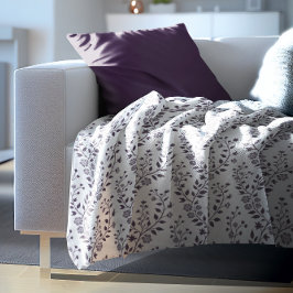 Modern Boho Floral Pattern Plum White フリースブランケット
