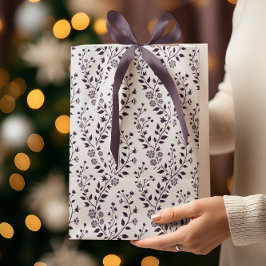 Modern Boho Floral Pattern Plum White ミディアムペーパーバッグ