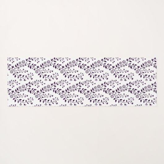 Modern Boho Floral Pattern Plum White ヨガマット (裏面(横))