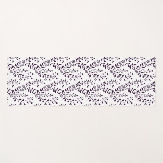 Modern Boho Floral Pattern Plum White ヨガマット (正面(横))